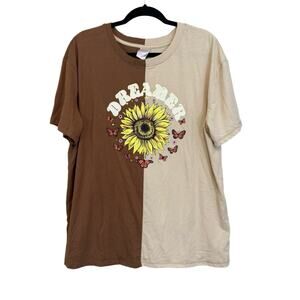 No Boundaries Sunflower Butterfly T-Shirt Brown XXXL